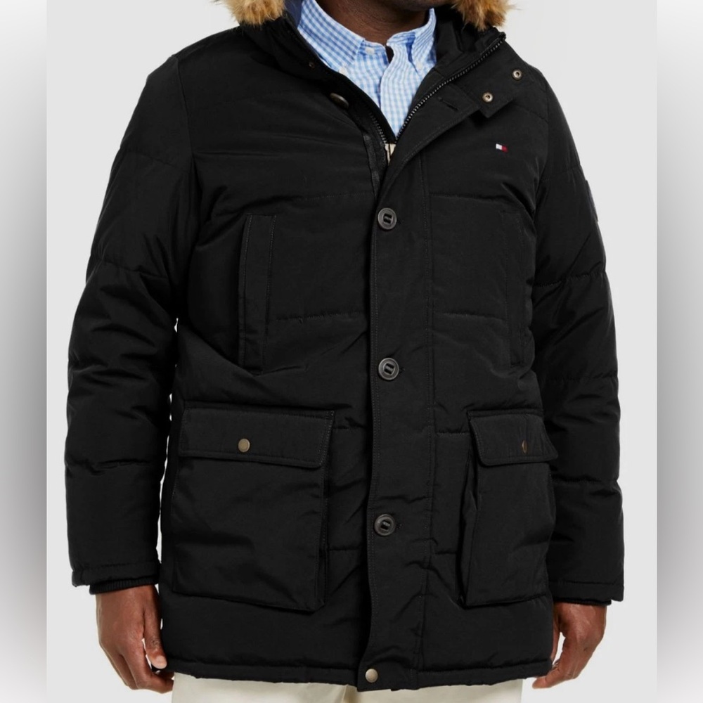Tommy Hilfiger Black Mens Hooded Puffer Parka Barn Jacket Sz M